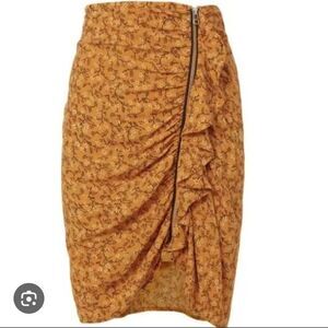 VERONICA BEARD Mustard Floral Ruffle Zipper Mini Skirt Size 12